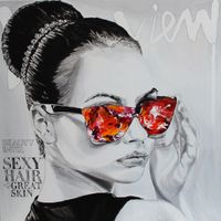 moderne kunst brille cover woman leinwand acrylbild pop art